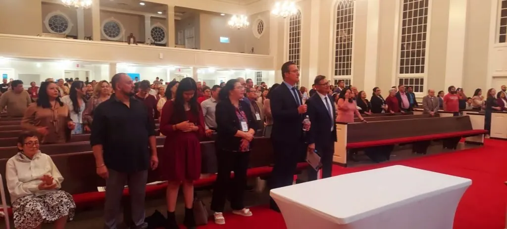 A community gathered for the gospel